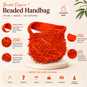 Bolso de Mano de Lujo con Cuentas Naranjas para Mujer, de Poliéster, para Fiestas, Hecho a Mano, con Cierre de Cremallera, Reutilizable - Product Image 6