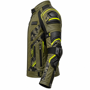 Chaqueta de Motociclista de Cuero con Cuello Alto, Resistente al Viento, con Estampado Mecánico Digital - Product Image 4