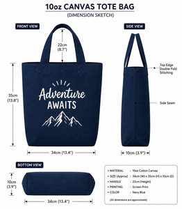 L'aventure vous attend : Sac fourre-tout en toile bleu marine personnalisé avec impression de montagne, poignée supérieure, idéal pour les voyages et le shopping - Product Image 2
