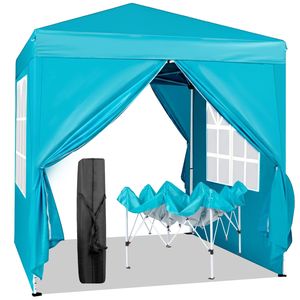 Tenda Pop-up Pratica Blu Lago 6.5X6.5FT con Due Porte e Due Finestre, Impermeabile, Design Pieghevole ad Angolo Retto - Product Image 2