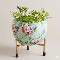 Pot Bunga Besi Ramah Lingkungan Modern Motif Bunga Lapisan Powder Coating Pot Tanaman Indoor Dekorasi Rumah Moradabad Art Metal Ware 300g