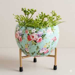 Macetas Modernas de Hierro con Patrones Florales, Macetas Esmaltadas para Interiores, Decoración del Hogar, Diseño Circular - Product Image 3