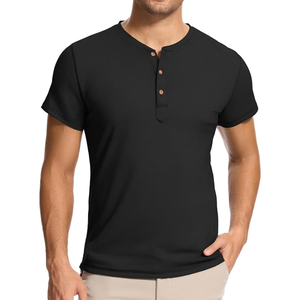 Men's Cotton <b>Henley</b> Polo Shirt 3 Button Placket <b>Short</b> <b>Sleeve</b> Casual T Shirt Manufactured in Bangladesh - Product Image 2