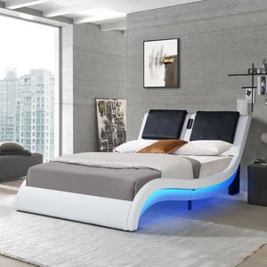 Queen-size in finta pelle piattaforma telaio a LED illuminazione Bluetooth musica RGB controllo dello schienale vibrazione massaggio curva Design - Product Image 5