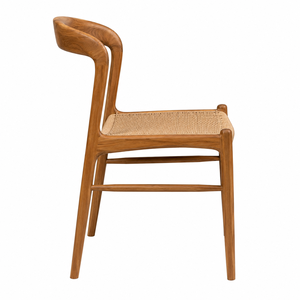 Chaise de salle à manger scandinave en teck massif, assise en corde tressée danoise, dossier courbé à la vapeur, écologique, durable, imperméable pour hôtel et parc - Product Image 2