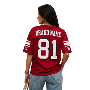 Custom Trendy Tackle Twill Applique Embroidery Oversized American Football Jersey Open Hole Mesh Polyester <b>Hip</b> Hop Casual Shirts - Product Image 3