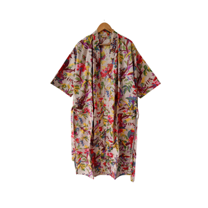 ชุดนอนคิโมโนผ้าฝ้ายทอมือรักษ์โลก คอวี แขนยาว ลายพิมพ์นกป่า สำหรับผู้หญิง ชุดคลุมยาวหรูหรา ยั่งยืนได้ - Product Image 1