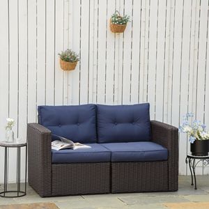 2-Piece <b>Outdoor</b> Wicker <b>Sofa</b> Set with Curved Armrests Dark Blue PE Rattan Patio Furniture for Sports Venues - Product Image 2