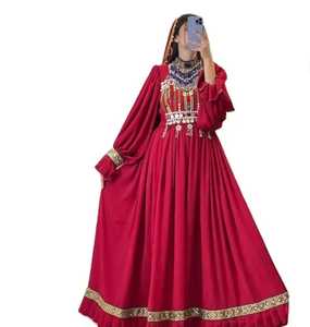 Robe culturelle afghane écologique pour femmes, manches longues, longueur genou, avec dentelle à la taille naturelle et broderie tribale authentique - Product Image 2