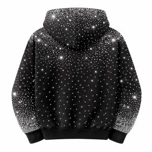Sweat à capuche d'hiver noir personnalisé avec strass sur toute la surface, streetwear de luxe en cristal pour hommes et femmes, polyester/coton - Product Image 2
