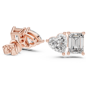 Elegant Prong Set Emerald & Heart Cut Lab Grown Diamond <b>Stud</b> <b>Earrings</b> Ethical Luxury 14k White Gold <b>Stud</b> With Secure Screw Back - Product Image 1