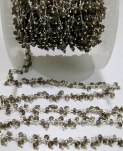 Natural Smoky Quartz Rondelle Faceted 3mm Beads Wire Wrapped Thick Dangling <b>Rosary</b> Beaded Chain - Product Image 2