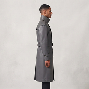 OEM <b>Men's</b> Genuine Leather Reversible Trench <b>Coat</b> with Button Slim Fit <b>Long</b> Business Fashion - Product Image 3