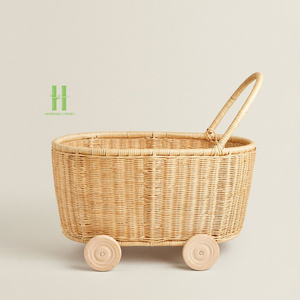 Cochecito de Mimbre Hecho a Mano para Muñecas, Carrito de Juguete de Estilo Vintage para Niños, Juego de Imitación, Decoración de Guardería, Regalo - Product Image 1