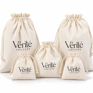 Sacs à cordon en coton naturel personnalisés en gros, pochettes écologiques avec impression de logo et broderie - Product Image 1
