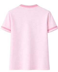 Camiseta de mujer personalizada en rosa claro con cuello y ribete de manga en rosa oscuro, informal, de manga corta, de algodón, para verano. - Product Image 5