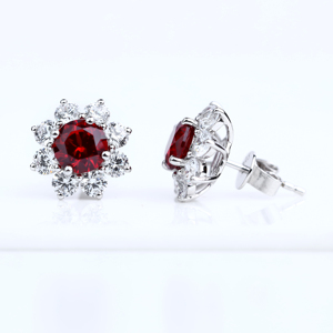 <b>Ruby</b> Flower Pendant <b>Necklace</b> with Diamond Accents 925 Silver Classic Womens Fine Jewelry for Anniversary Wedding Gift - Product Image 4