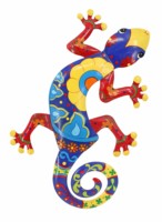 Art mural de jardin en forme de lézard gecko coloré, en fonte, thème animal, art déco, nature morte, format imprimé, forme irrégulière, fonction de suspension