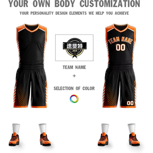 Ensemble de maillots de basket-ball personnalisés noir et orange, sublimés, avec nom et numéro d'équipe, en mesh respirant, unisexe, adulte, toutes saisons - Product Image 2