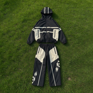Ensemble de survêtement sportif unisexe à capuche, manches longues, design color block, séchage rapide, polyester, vêtements d'automne, taille adulte, coupe régulière - Product Image 1