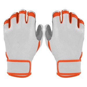Guantes de bateo blancos con ribete naranja, acolchados, de cuero, con cierre de velcro, para entrenamiento, unisex, para adultos - Product Image 1