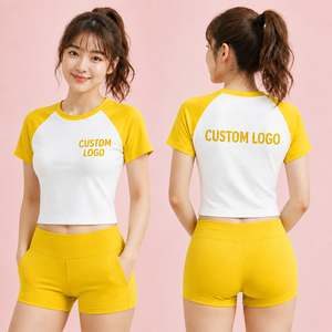 Conjunto de 2 Piezas de Camiseta de Manga Corta y Pantalones Cortos de Algodón para Mujer con Logotipo Personalizado, Conjunto de Ropa Informal, Conjunto de Yoga 2025 - Product Image 2