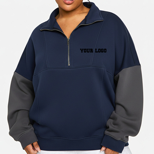 เสื้อสเวตเชิ้ตผู้หญิงทรงหลวมแบบสวมหัวมีซิป คอวี ไหล่ตก แฟชั่นอินเทรนด์ อุ่นสบาย ขายดี - Product Image 1