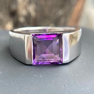 Natural Amethyst Engagement <b>Ring</b> For Women 925 Sterling <b>Silver</b> With Solid Gold February Birthstone Jewelry - Product Image 2