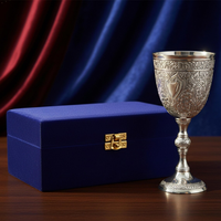 Cáliz de Latón Plateado, Estilo Medieval, Copa Decorativa, Regalo de Boda y Aniversario, Caja de Presentación de Terciopelo de Lujo, Decoración de Mesa