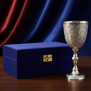 Calice en laiton argenté, style médiéval, coupe décorative, cadeau de mariage et d'anniversaire, boîte de présentation en velours de luxe, décoration de table - Product Image 5