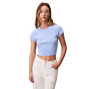 Camisetas cortas de manga corta tipo batwing hechas con tela 100% de algodón tejido, camiseta corta transpirable de algodón y poliéster para adultos y niñas. - Product Image 1