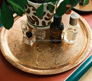 Bandeja de Servicio de Cocina de Cobre Antiguo, Martillada a Mano, Plato Redondo Grande Vintage, Tamaño Personalizado, Vajilla Decorativa, Bandeja de Una Sola Capa para Alimentos - Product Image 3