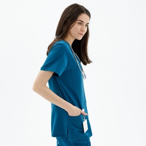 Ensembles de blouses médicales unisexes pour médecins et infirmières, veste à manches longues à boutons-pression, pantalon droit, tenues en tissu extensible pour usage hospitalier - Product Image 4