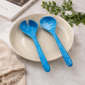 FAIZA CRAFT - Serveurs à salade artisanaux en résine bleu sarcelle et blanc - Luxe moderne - Écologiques - Lavables au lave-vaisselle - Compatibles avec le micro-ondes - Product Image 3