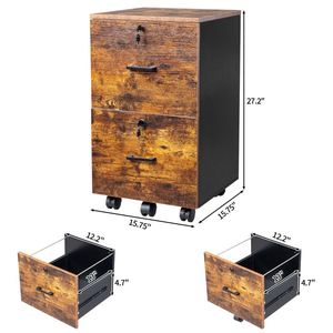 2 Drawer Brown and Black Rolling Wood File Cabinet with Lock - Product Image 4