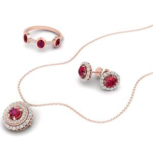 REYES Precio al por Mayor, Juego de Anillos y Aretes de Plata de Ley 925 para Mujer, con Rubí Natural, Joyería Nupcial - Product Image 1