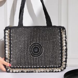Sac fourre-tout tendance multicolore à fleurs, orné de perles faites à la main, avec poignées en bambou, pour femmes, directement de Whimsy Art Craft - Product Image 3