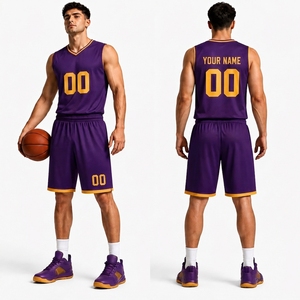 Maillot de basket violet pour hommes, sans manches, col en v, nom personnalisé, numéro sublimé, polyester à séchage rapide, coupe athlétique - Product Image 1