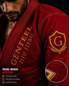 ชุดยิวยิตสู Genteele BJJ สีแดง ลายเพิร์ลวีฟ 450 GSM ทรงปกติสำหรับผู้ชาย ปักโลโก้ ชุดศิลปะการต่อสู้สำหรับผู้ใหญ่ - Product Image 3