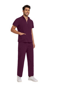 2026 Men Solid Color Eco-Friendly Summer Zipper Top Straight Pant Knitted Polyester Spandex Hospital Medical <b>Scrub</b> <b>Set</b> - Product Image 3