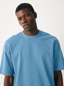 Camiseta de Hombre Azul Claro Oversize 100% Algodón Jersey Cuello Redondo Manga Corta Estilo Urbano Antipilling Serigrafiada Casual Color Liso - Product Image 4