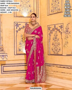 Sari en soie brodé Chiniya violet Raaya – Anti-humidité, infroissable, traditionnel, pour fêtes d'hiver, textiles Shree Krishna - Product Image 1