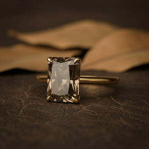 Bague de fiançailles tendance en quartz fumé taille radiant, argent sterling 925 plaqué or 18 carats, bijoux pour fiançailles et cadeaux d'anniversaire - Product Image 4