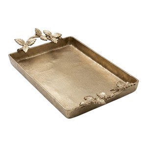 Vintage Handmade <b>Gold</b> Leaf Design Aluminium Platter Decorative Metal <b>Serving</b> <b>Tray</b> for Home and Hotel Table Decor - Product Image 6