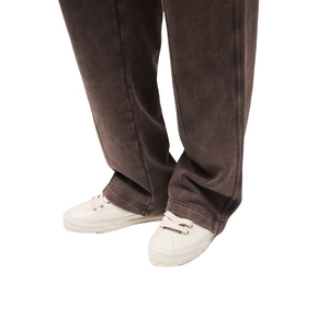 Men's Brown Washed Matching Set Oversized Crewneck <b>Flare</b> <b>Sweatpants</b> Fleece Co-ord Set <b>Wholesale</b> - Product Image 5