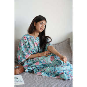 Women's Turquoise Rose <b>Kaftan</b> Elegant Sleepwear - Product Image 4