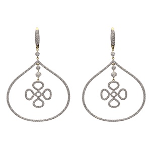 14K Yellow Gold Rhodium Plated Symmetrical <b>Dangling</b> Flower <b>Earrings</b> Natural Brilliant Cut <b>Diamonds</b> Women's Stunning Accessory - Product Image 1