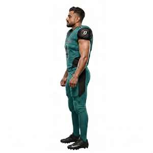 Maillot de football américain personnalisé OEM en gros, imprimé bleu sarcelle et noir, en maille Spandex, col en V, uniforme d'équipe, anti-humidité pour hommes - Product Image 3