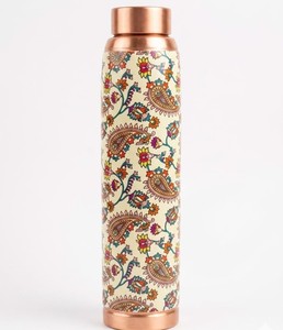 Floral Print <b>Copper</b> Water <b>Bottle</b> Boho Vintage Metal <b>Drinking</b> <b>Bottle</b> with Lid Portable for Gym Gift Hiking Drinkware Accessories - Product Image 1