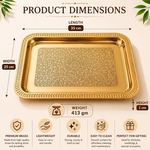 High Quality Round Metal <b>Decorative</b> <b>Plate</b> Hammered Gold Floral Pattern Oriental Wedding Dish <b>Decorative</b> Circle Round Platter - Product Image 5